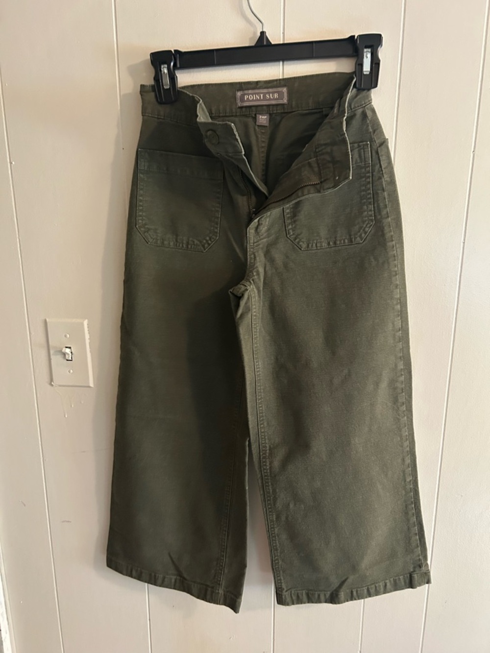 Point Sur Olive Green Wide Leg Cropped Style Pants